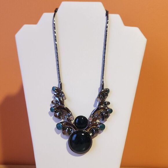 HEMATITE & see glass necklace,vintage
